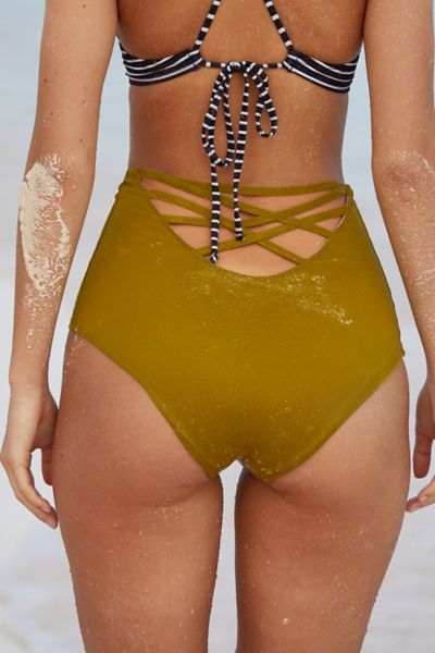 Out From Under Strappy Back High-Waisted Bikini Bottom,KHAKI,M