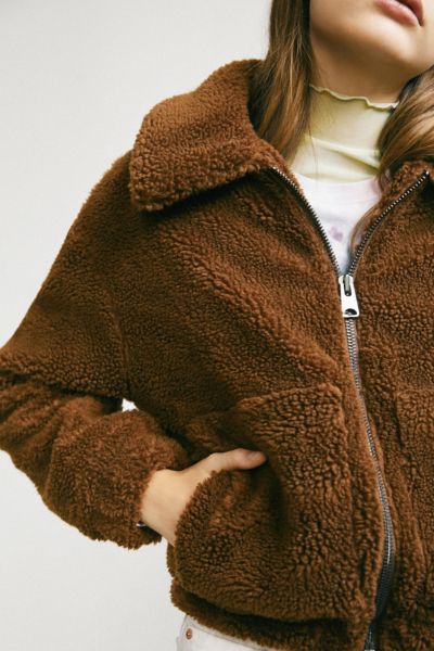 uo cropped teddy jacket