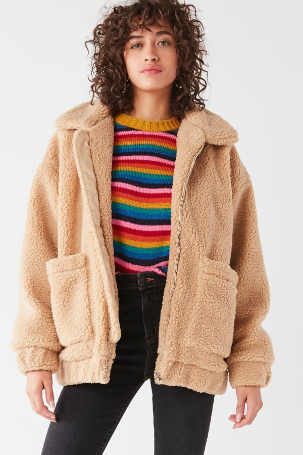 Uo Cropped Teddy Jacket Urban Outfitters 2021 Trends Xoosha