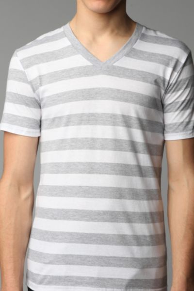 BDG Heather Stripe V Neck Tee