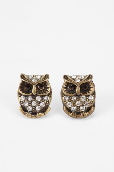 Pave Owl Post Earring   Urban Outfitters