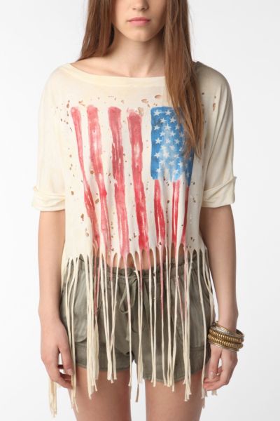 UrbanOutfitters  UNIF American Flag Fringe Tee