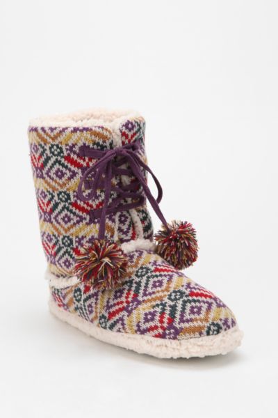 UrbanOutfitters  Purple Ikat Lace Up Fair Isle Sweater Slipper