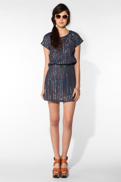 Madras Lurex Stripe Dress   Urban Outfitters