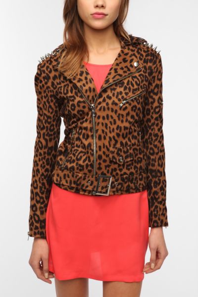 UrbanOutfitters  UNIF Leopard Studded Moto Jacket