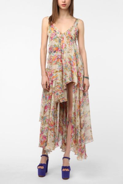 UrbanOutfitters  UNIF Floral Chiffon Flounce Multi Layer Dress