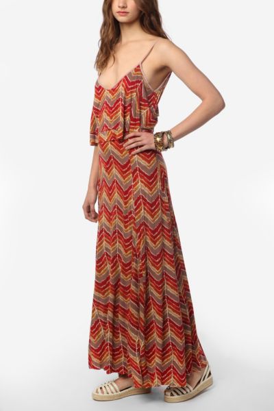 UrbanOutfitters  Ecote Knit Ruffle Top Sand Art Maxi Dress