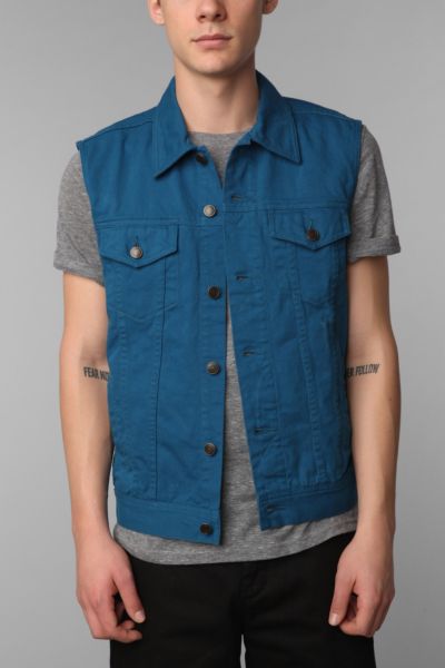 Charles & 1/2 Overdye Denim Vest   Urban Outfitters