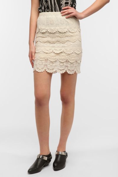 UrbanOutfitters  Staring at Stars Tiered Crochet Mini Skirt