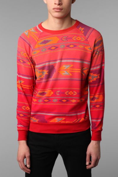 UrbanOutfitters  Washed Allover Pattern Crew Sweatshirt