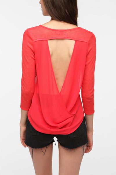 Sparkle & Fade Sheer Chiffon Mix Cross Back Sweater