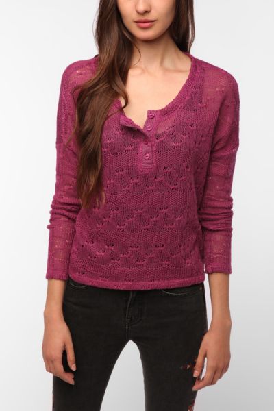 Daydreamer LA Pointelle Henley Sweater   Urban Outfitters