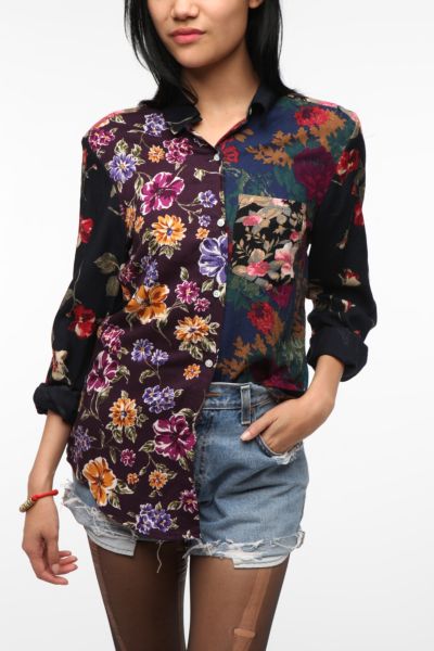 Urban Renewal Pieced Printed Boyfriend Shirt   Urban Outfitters