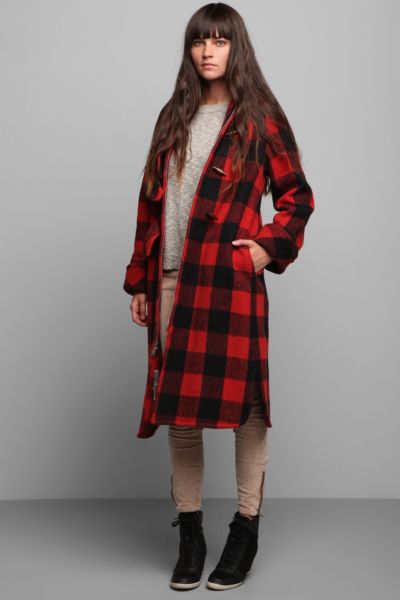 Vintage 80s Wool Plaid Coat - Urban Outfitters