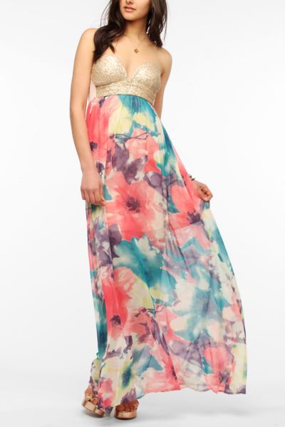 Reverse Sequin Bustier Maxi Dress