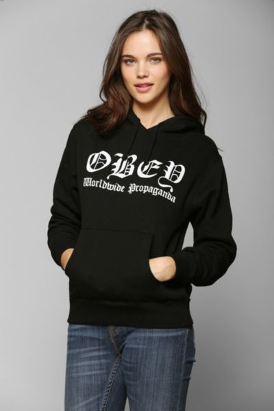 OBEY Old English Pullover Hoodie Sweatshirt - Urban Outfitters