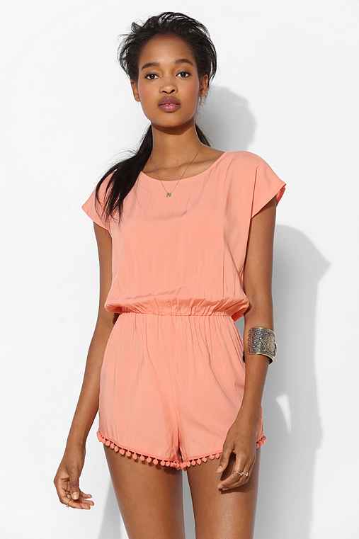 Staring At Stars Tie-Back Pompom Romper - Urban Outfitters
