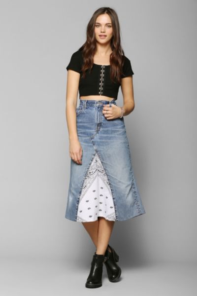 Urban Renewal Bandana Inset Denim Maxi Skirt