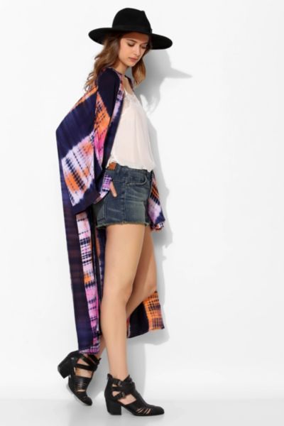 Reverse Tie Dye Maxi Kimono Jacket