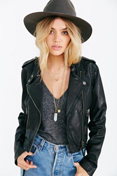 Members Only High/Low Leather Moto Jacket - Urban Outfitters