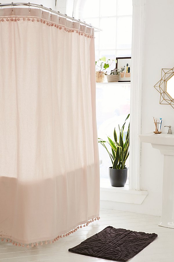 Urban Outfitters Magical Thinking Pompom Shower Curtain In Blush