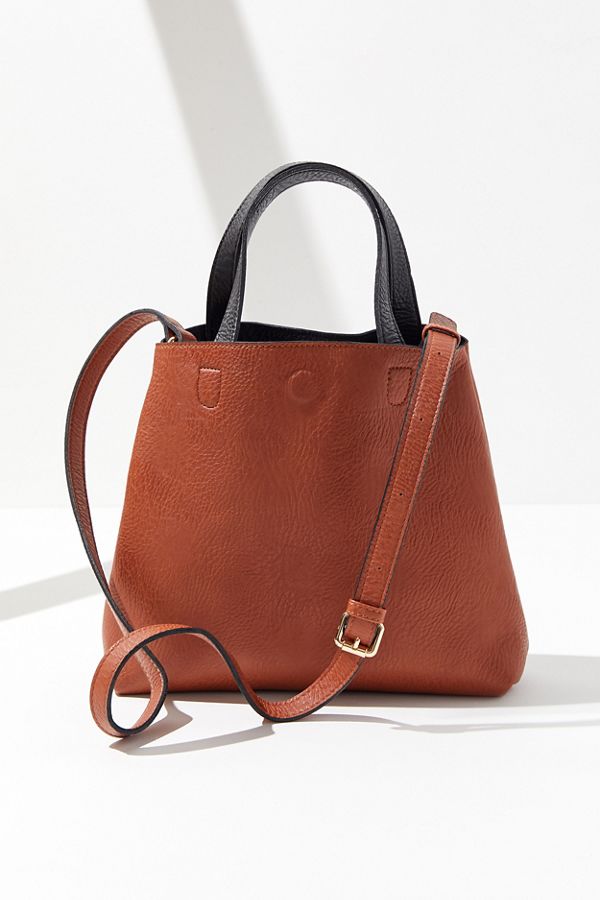 Slide View: 1: Mini Reversible Faux Leather Tote Bag