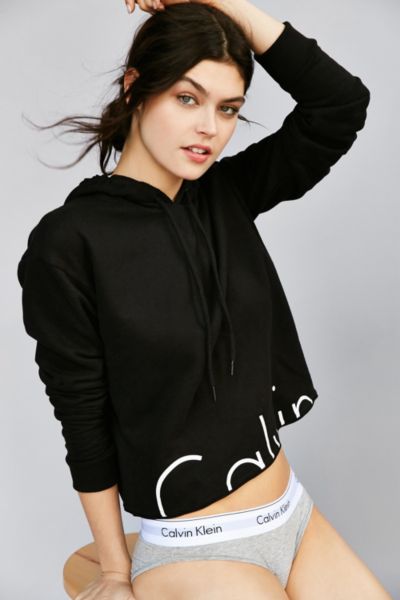 Calvin Klein Modern Cropped Hoodie Sweatshirt - Urban Outfitters