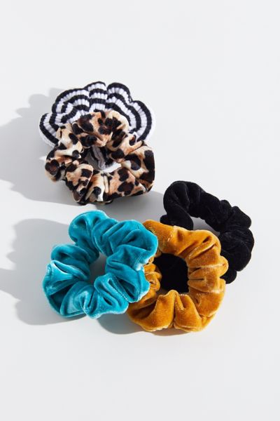 Urban Outfitters Velvet Assorted Scrunchie Throwback Set In Animal Print Multi
