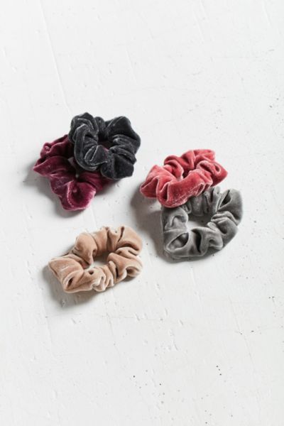 Urban Outfitters Velvet Scrunchie Charming Set In Pink + Grey