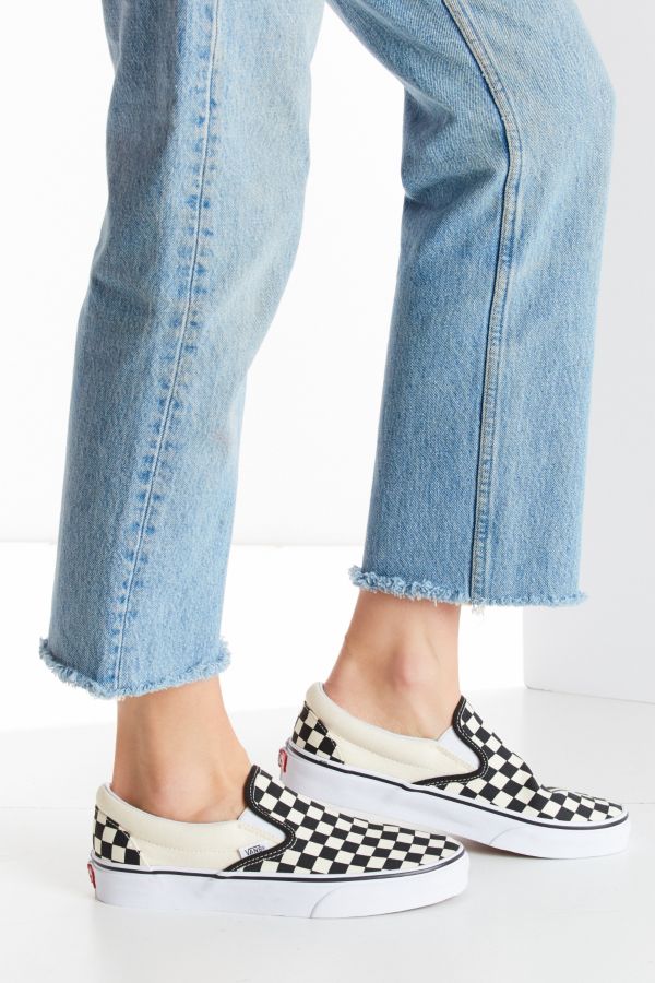 tan checkered slip on vans