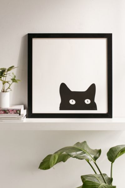 Urban Outfitters Shannon Lee Black Cat Art Print In Black Matte