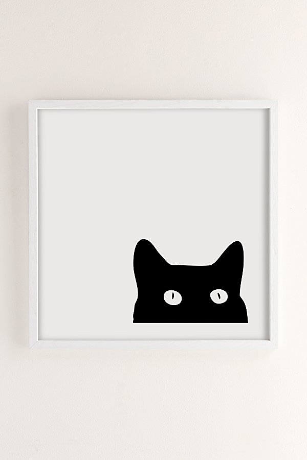 Urban Outfitters Shannon Lee Black Cat Art Print In White Wood