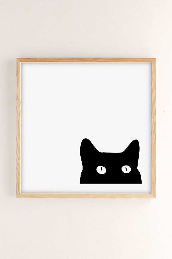 Urban Outfitters Shannon Lee Black Cat Art Print In Natural Wood