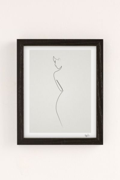 Quibe One Line Nude Art Print In Black Wood