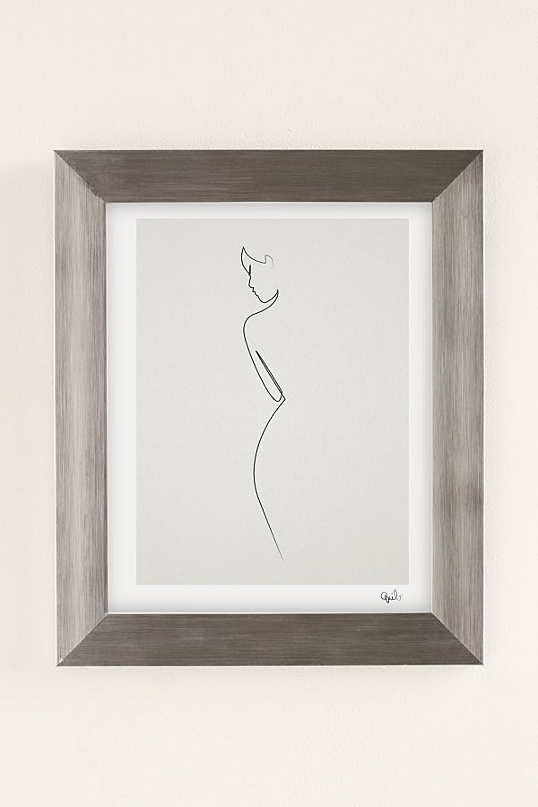 Quibe One Line Nude Art Print In Silver Matte