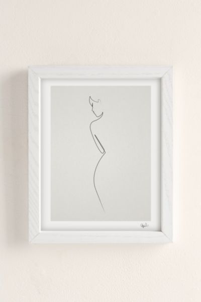 Quibe One Line Nude Art Print In White Wood