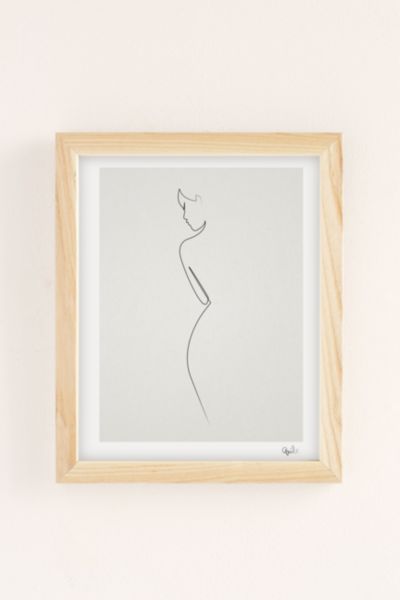 Quibe One Line Nude Art Print In Natural Wood