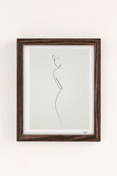 Quibe One Line Nude Art Print In Walnut Wood