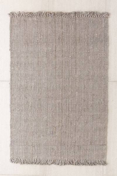 Urban Outfitters Chunky Fringe Woven Jute Rug In Light Grey