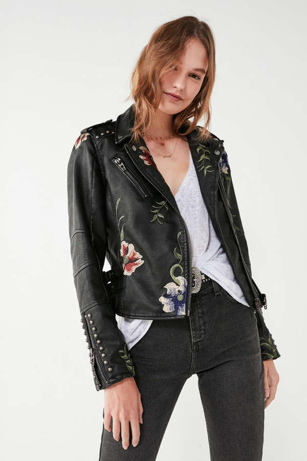Slide View: 1: BLANKNYC As You Wish Floral Embroidered Moto Jacket