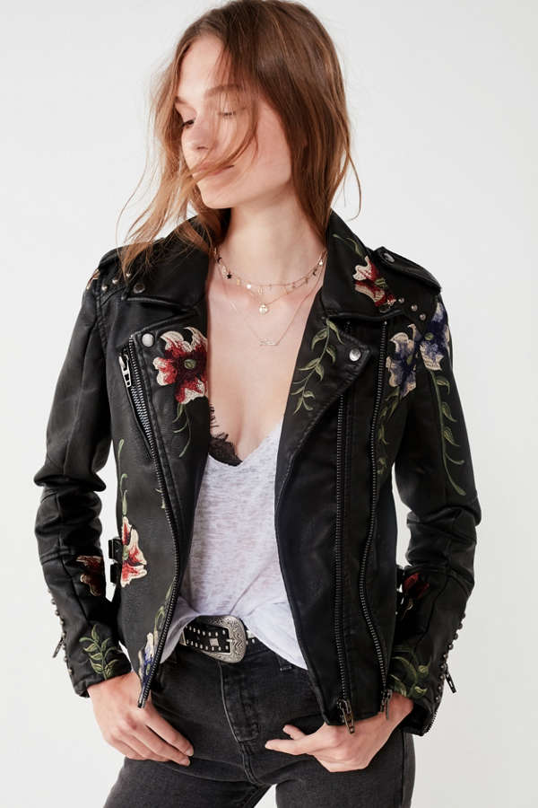 Slide View: 2: BLANKNYC As You Wish Floral Embroidered Moto Jacket