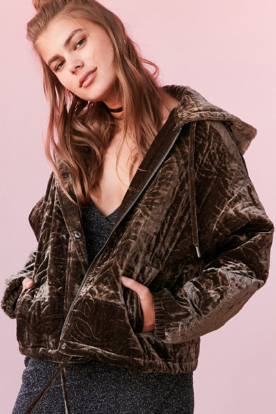 Silence + Noise Geo Quilted Velvet Hooded Jacket