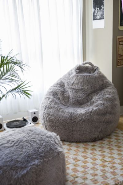 Urban Outfitters Aspyn Faux Fur Shag Bean Bag Chair In Grey