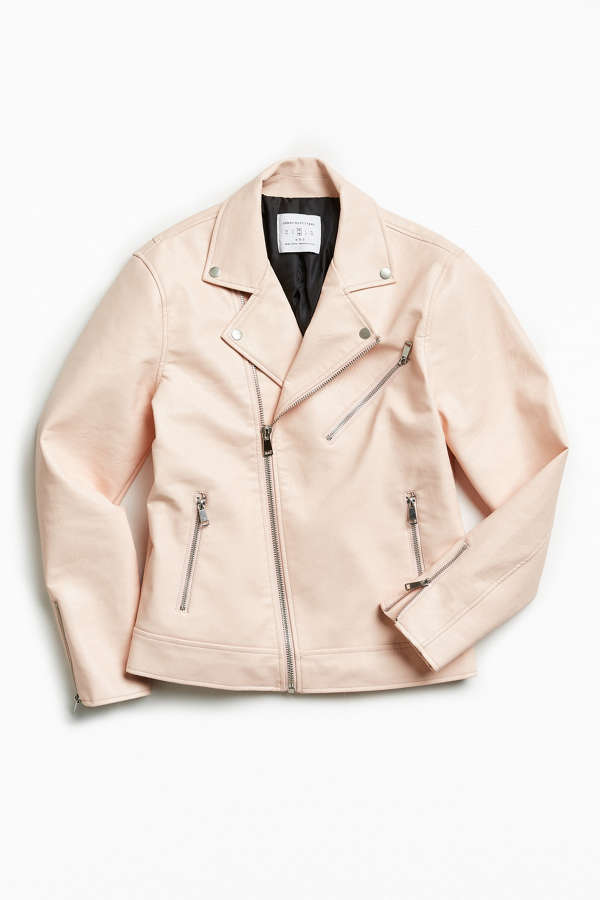 UO Pink Faux Leather Moto Jacket | Urban Outfitters