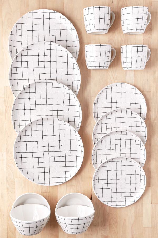16Piece Wonky Grid Dinnerware Set Urban Outfitters