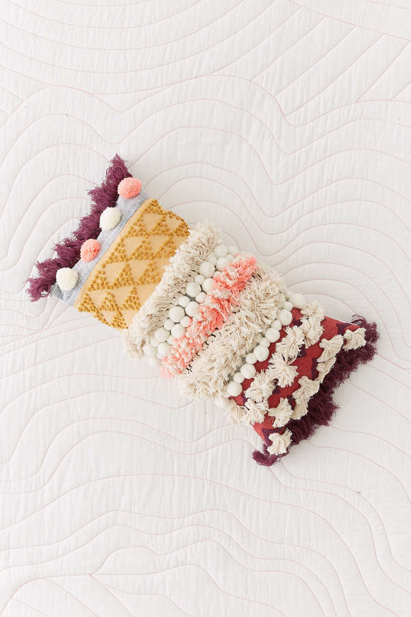 Slide View: 1: Maja Mixed Fringe Woven Bolster Pillow