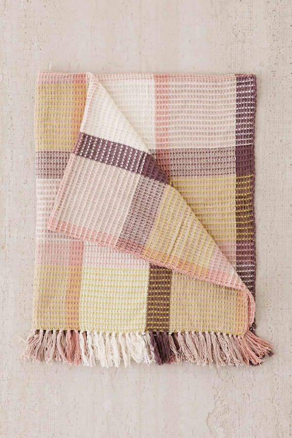 Slide View: 2: Plaid Waffle Knit Throw Blanket