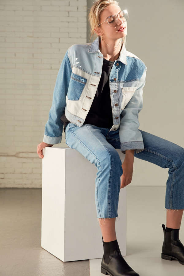 Slide View: 2: BDG Mix + Match Denim Cropped Trucker Jacket