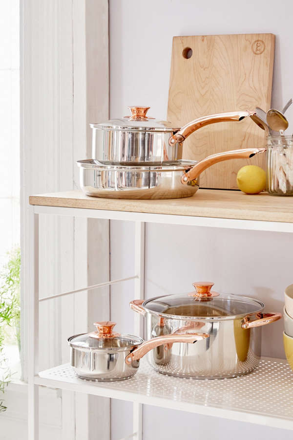 Slide View: 1: 4-Piece Copper-Trimmed Cookware Set
