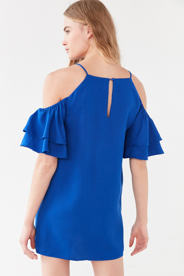Cold Shoulder Pocket Belted Ruffle Trim Jumpsuit